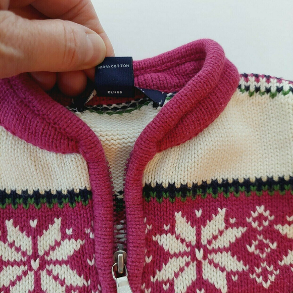 Fair Isle Lands' End Zippered Cotton Snowflake Cardigan 6-12M - Picture 8 of 8